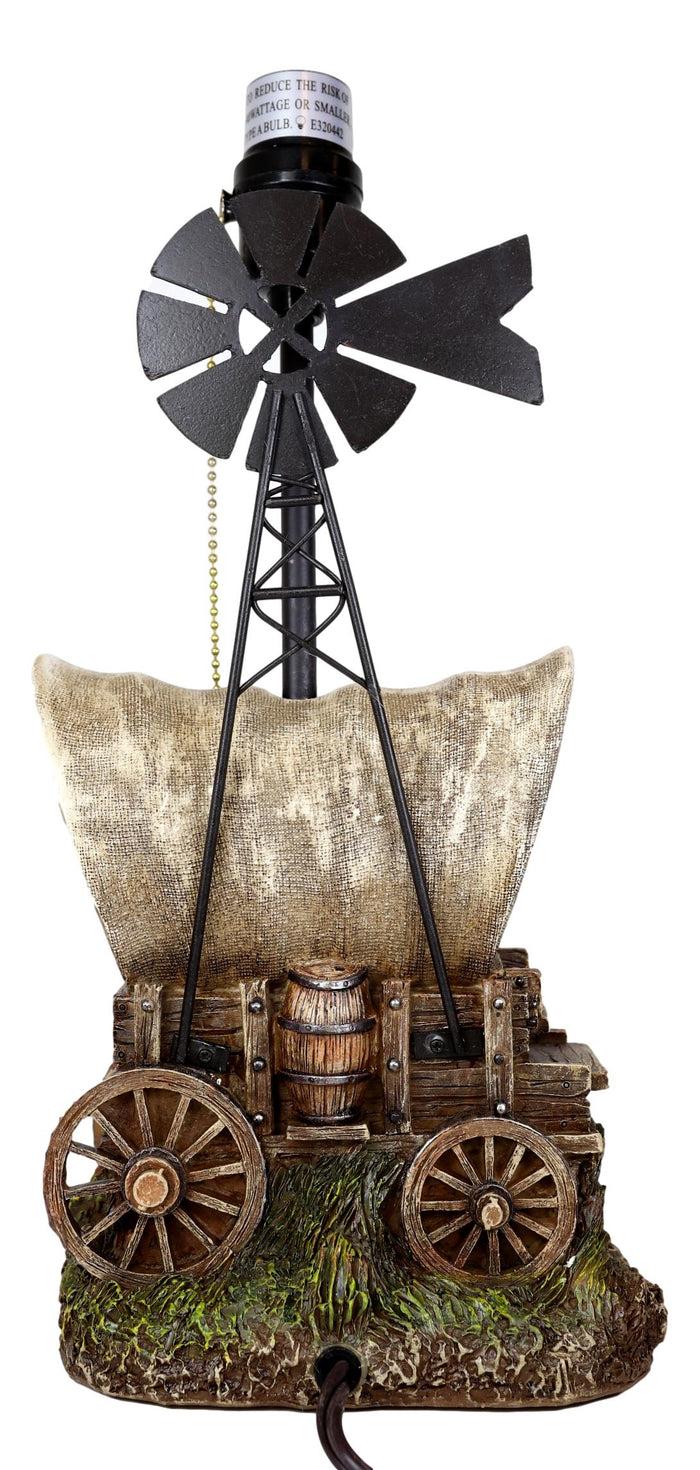 Ebros Gift Country Western Rustic Cargo Carriage Wagon Farm Windmill Table Lamp With Shade