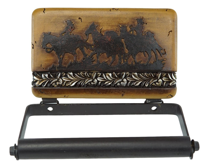 Ebros Gift Country Western Rustic Cowboys Riding Horses Faux Wood Wall Toilet Paper Holder