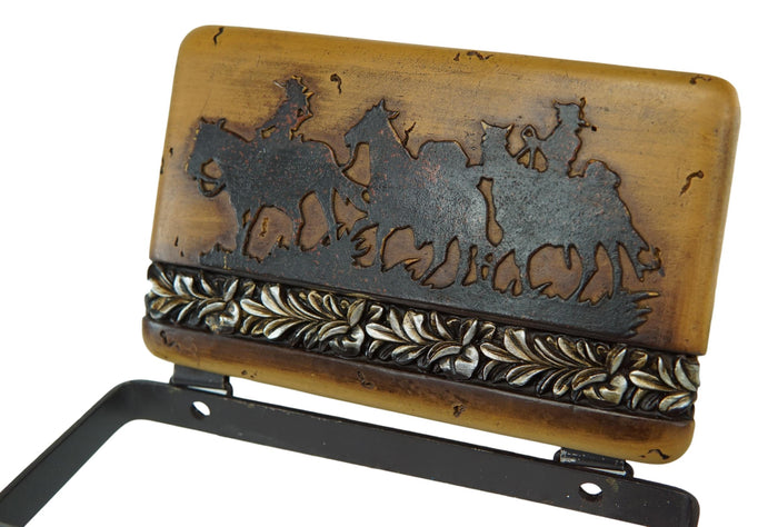 Ebros Gift Country Western Rustic Cowboys Riding Horses Faux Wood Wall Toilet Paper Holder