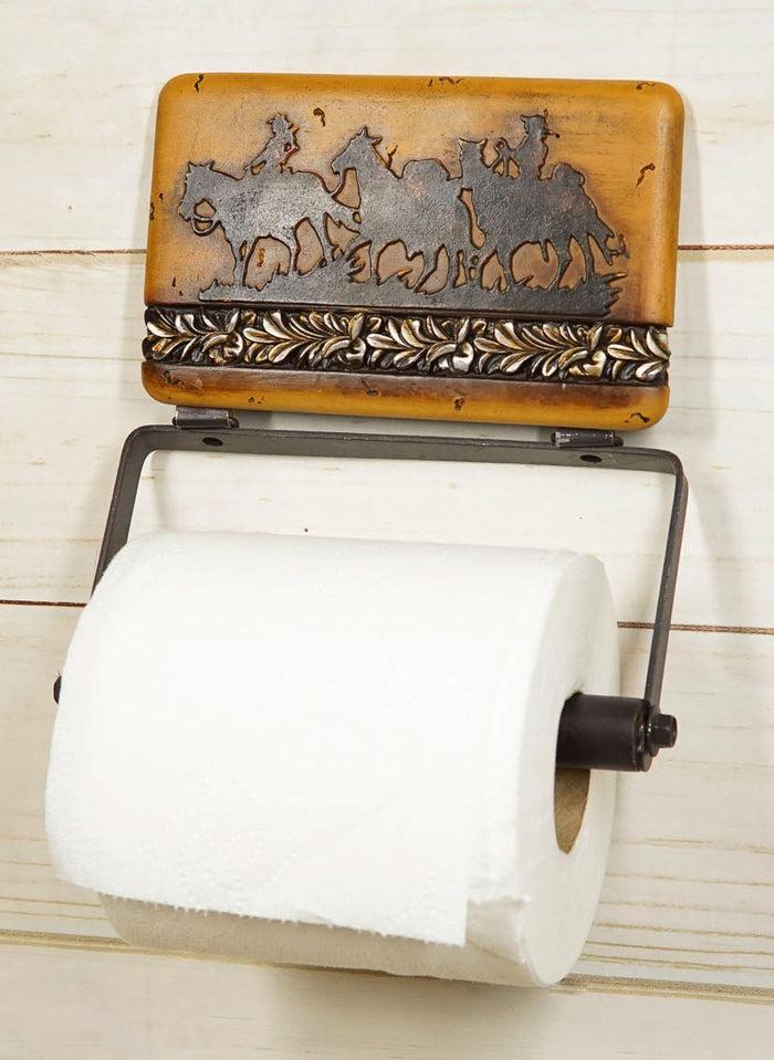 ebros gift Country Western Rustic Cowboys Riding Horses Faux Wood Wall Toilet Paper Holder