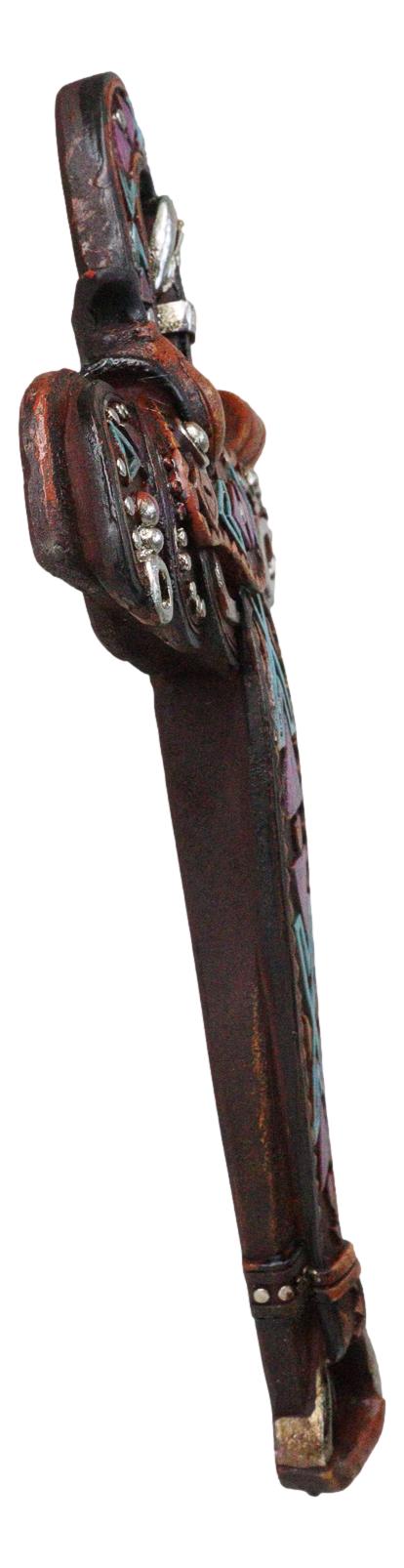 Ebros Gift Country Western Rustic Horse Saddle Faux Tooled Leather Decorative Wall Cross