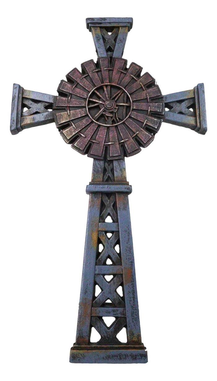 ebros gift Country Western Rustic Windmill Towers Decorative Wall Cross Figurine
