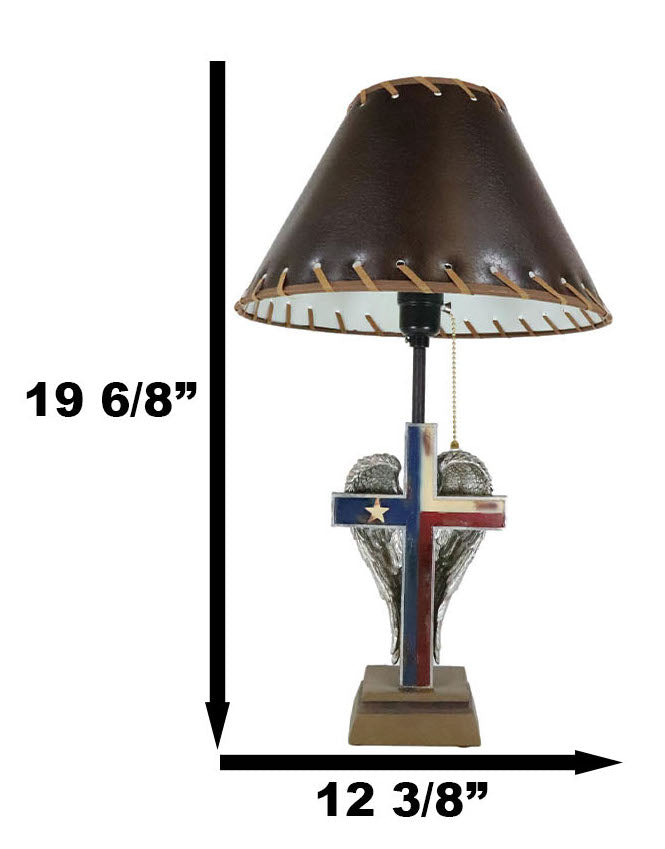 Ebros Gift Country Western Texas Lone Star State Flag With Silver Angel Wings Table Lamp