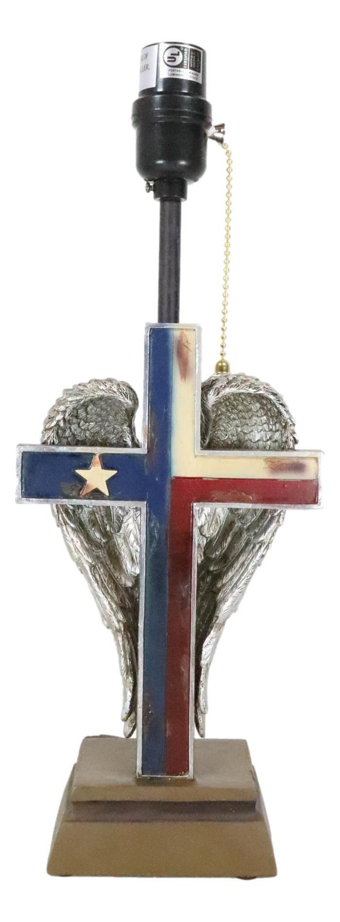 Ebros Gift Country Western Texas Lone Star State Flag With Silver Angel Wings Table Lamp