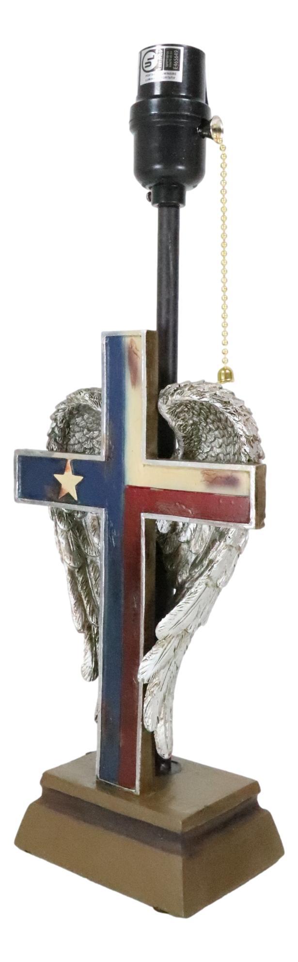 Ebros Gift Country Western Texas Lone Star State Flag With Silver Angel Wings Table Lamp