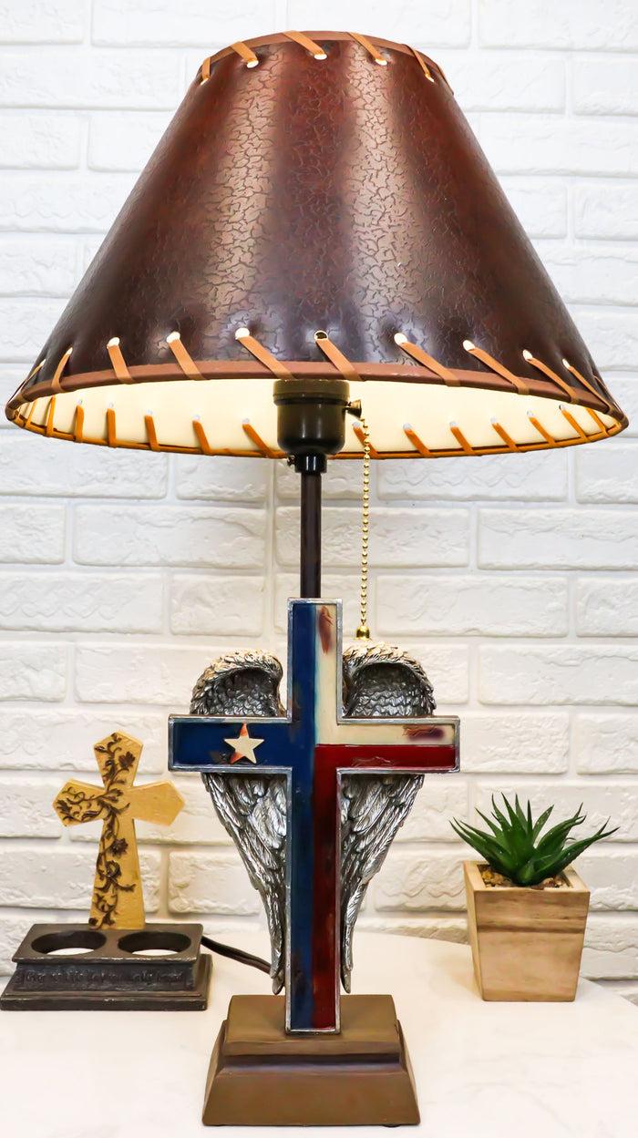 ebros gift Country Western Texas Lone Star State Flag With Silver Angel Wings Table Lamp
