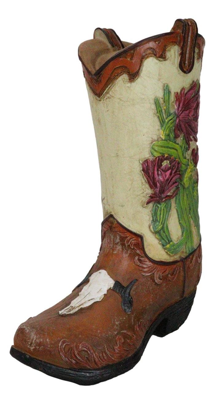 Ebros Gift Country Western Texas Longhorn Cow Skull With Rose Cactus Cowboy Boot Money Bank