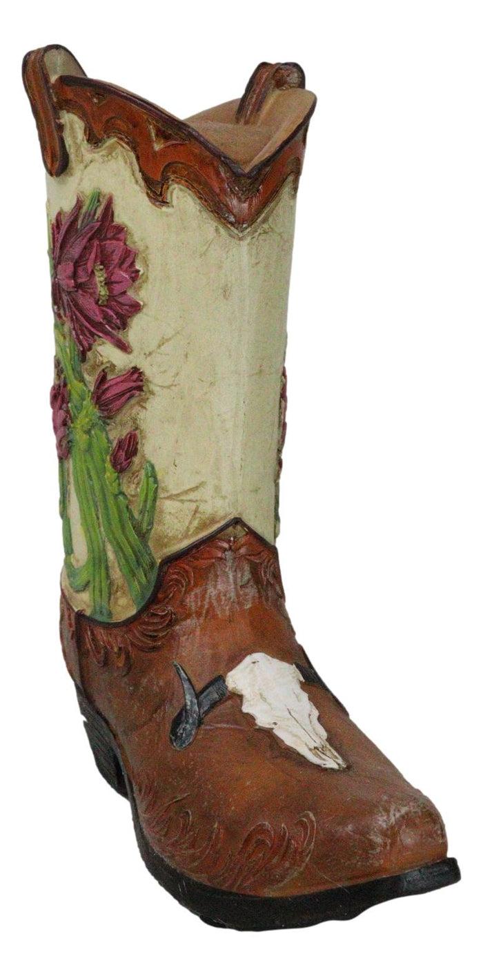 Ebros Gift Country Western Texas Longhorn Cow Skull With Rose Cactus Cowboy Boot Money Bank