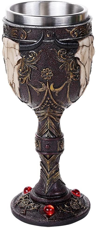 Ebros Gift Country Western Wild Bison Horned Skull 7oz Drinking Vessel Wine Chalice Goblet