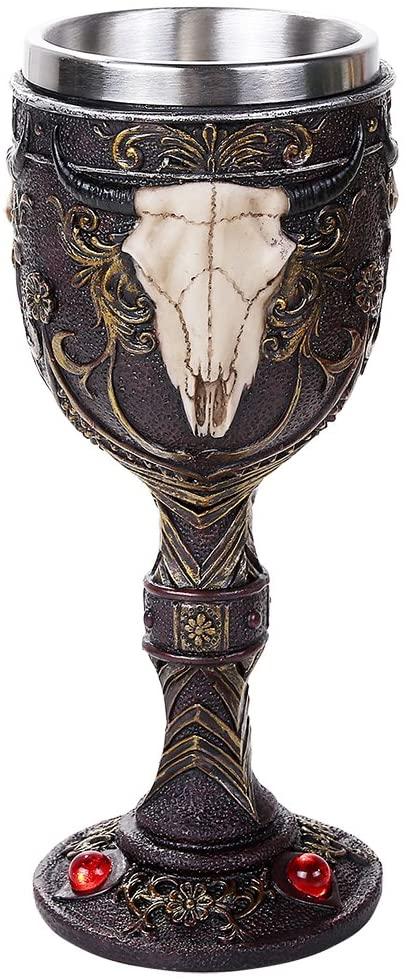 ebros gift Country Western Wild Bison Horned Skull 7oz Drinking Vessel Wine Chalice Goblet