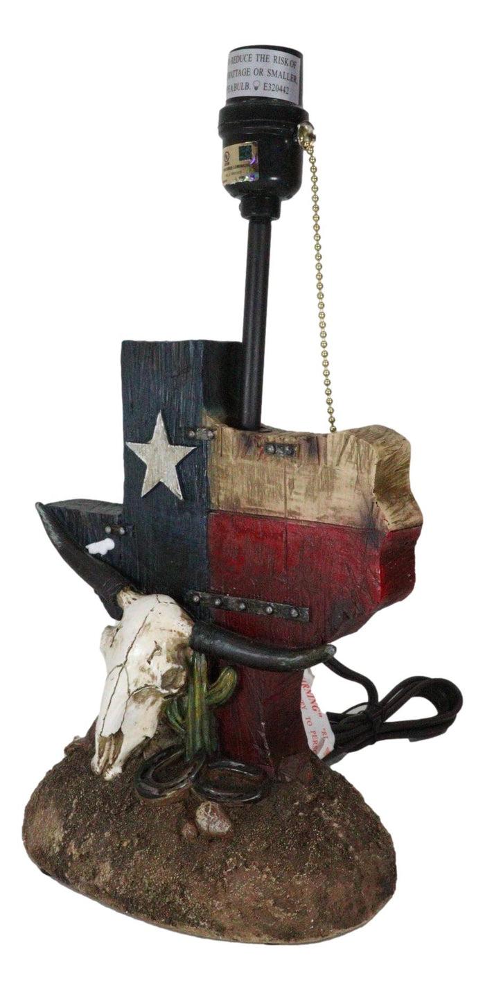 Ebros Gift Country Western Wild West Cow Skull With Texas Lone Star State Flag Table Lamp