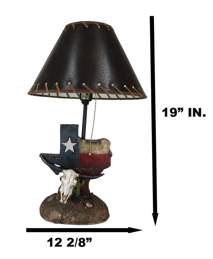 Ebros Gift Country Western Wild West Cow Skull With Texas Lone Star State Flag Table Lamp