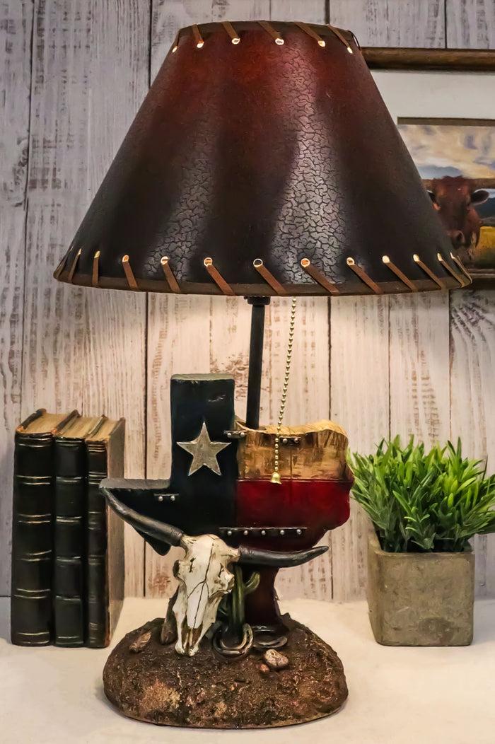 ebros gift Country Western Wild West Cow Skull With Texas Lone Star State Flag Table Lamp