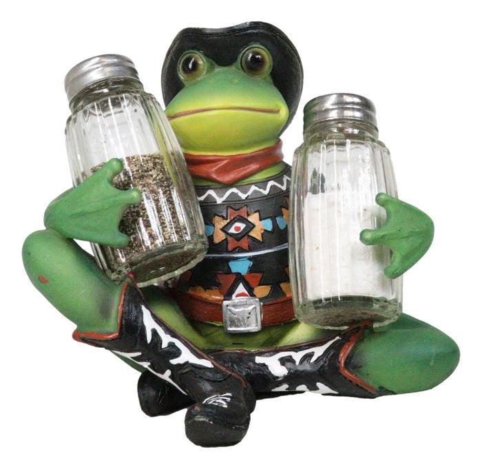 ebros gift Cowboy Toad Frog With Hat Boots And Southwest Serape Salt Pepper Shakers Holder