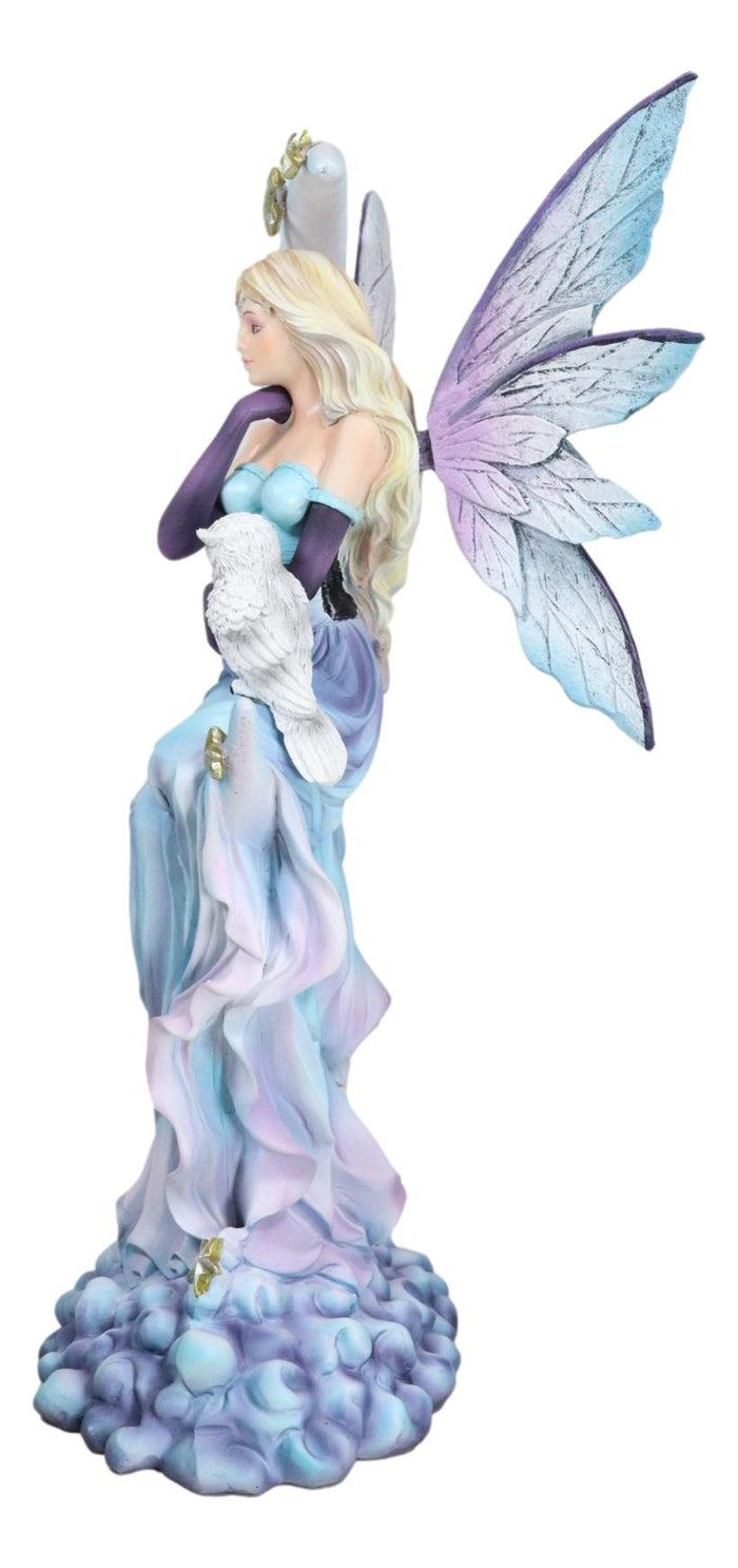 Ebros Gift Crescent Moon And Stars Midnight Fairy Luna In Pastel Gown With Snow Owl Statue