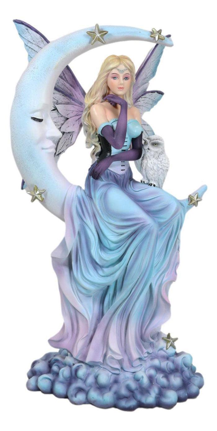 Ebros Gift Crescent Moon And Stars Midnight Fairy Luna In Pastel Gown With Snow Owl Statue