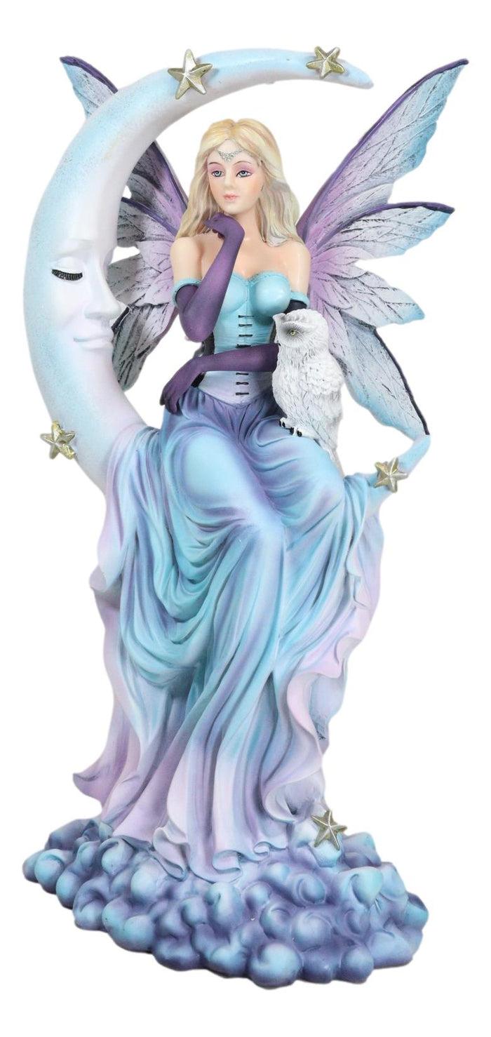 Ebros Gift Crescent Moon And Stars Midnight Fairy Luna In Pastel Gown With Snow Owl Statue