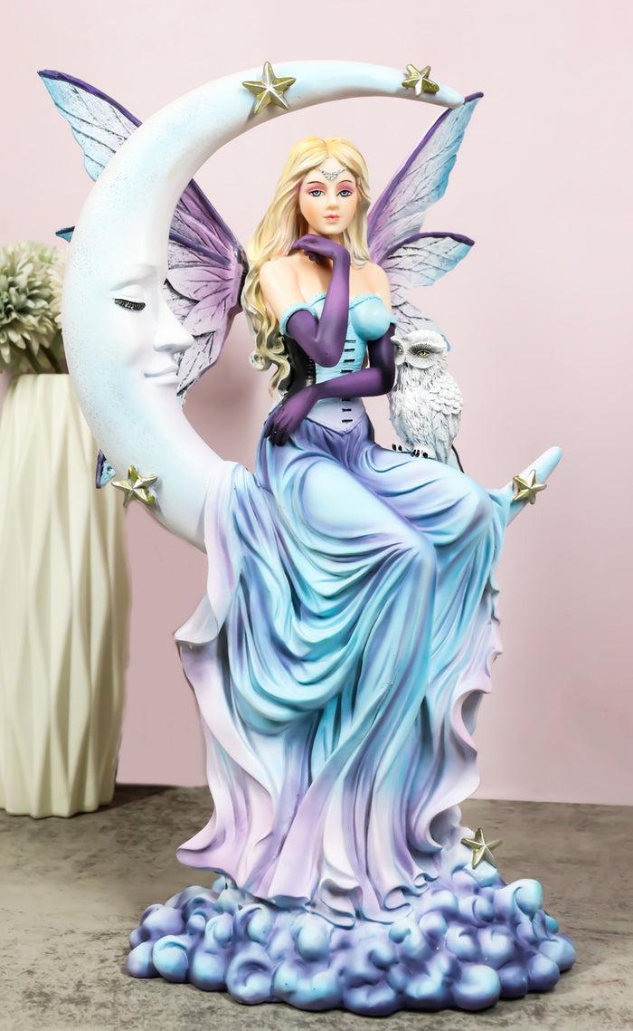 ebros gift Crescent Moon And Stars Midnight Fairy Luna In Pastel Gown With Snow Owl Statue