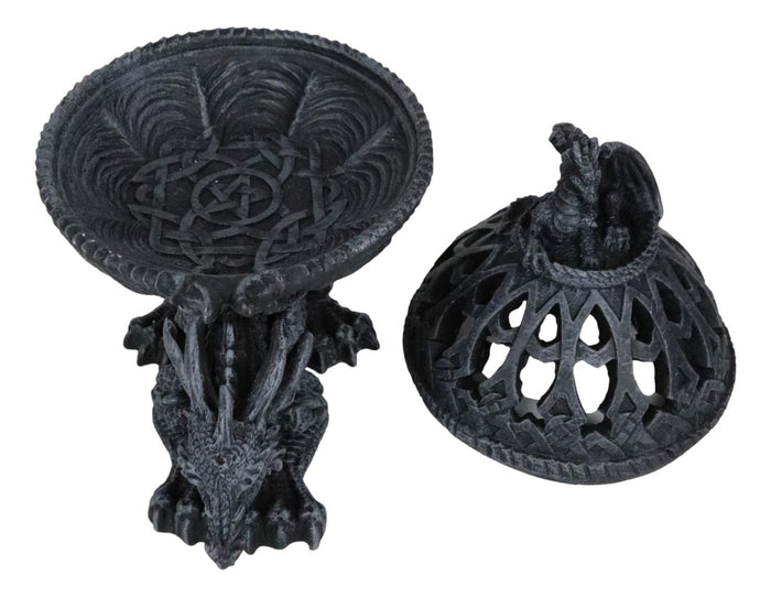 Ebros Gift Crouching Atlas Dragon Tower Sphere Incense Burner Sculpture Figurine Faux Stone
