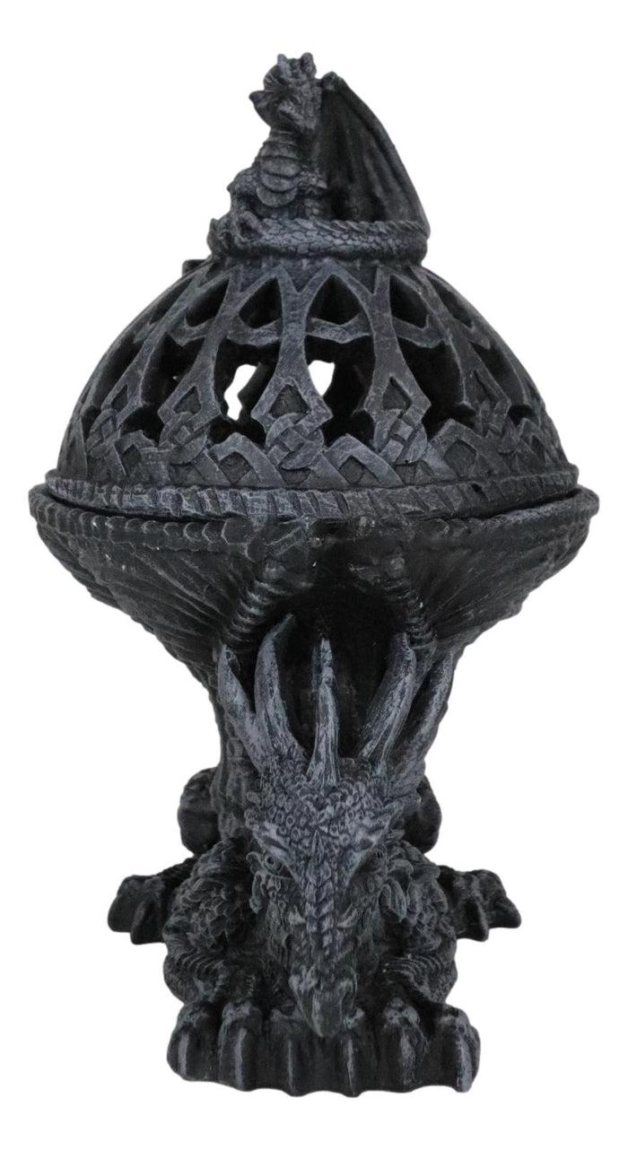 Ebros Gift Crouching Atlas Dragon Tower Sphere Incense Burner Sculpture Figurine Faux Stone