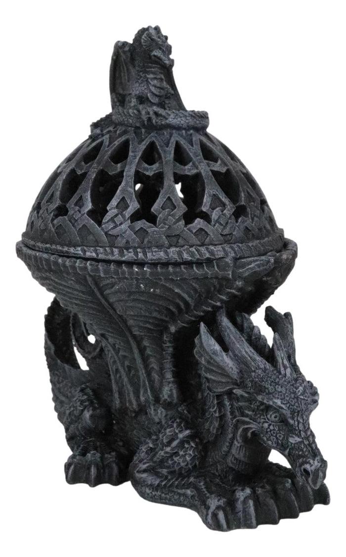 ebros gift Crouching Atlas Dragon Tower Sphere Incense Burner Sculpture Figurine Faux Stone