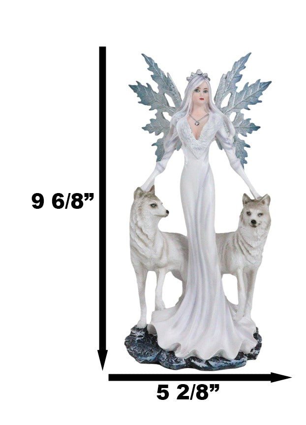 Ebros Gift Crowned Fairy Queen In Snow White Gown Accompanied By Arctic Wolves Figurine