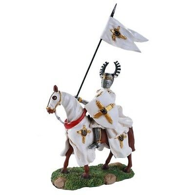 ebros gift Crusader Champion Bull Horned Knight Flag Bearer On Cavalry Horse Figurine Decor