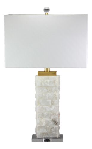 Ebros Gift Crystalline Marble Pillar Contemporary Table Lamp With Rectangular Linen Shade