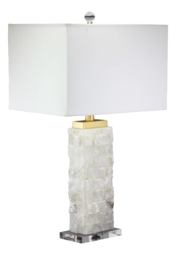 Ebros Gift Crystalline Marble Pillar Contemporary Table Lamp With Rectangular Linen Shade