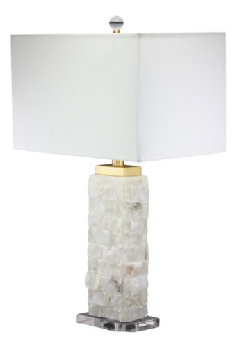 Ebros Gift Crystalline Marble Pillar Contemporary Table Lamp With Rectangular Linen Shade