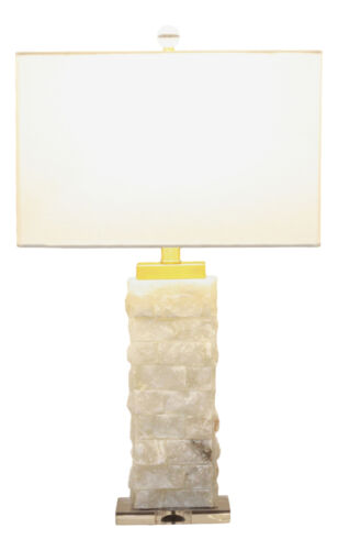 ebros gift Crystalline Marble Pillar Contemporary Table Lamp With Rectangular Linen Shade