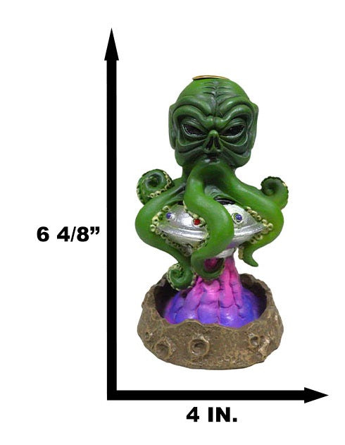 Ebros Gift Cthulhu UFO Alien On Spaceship Saucer Moon Crater Backflow Incense Cone Burner
