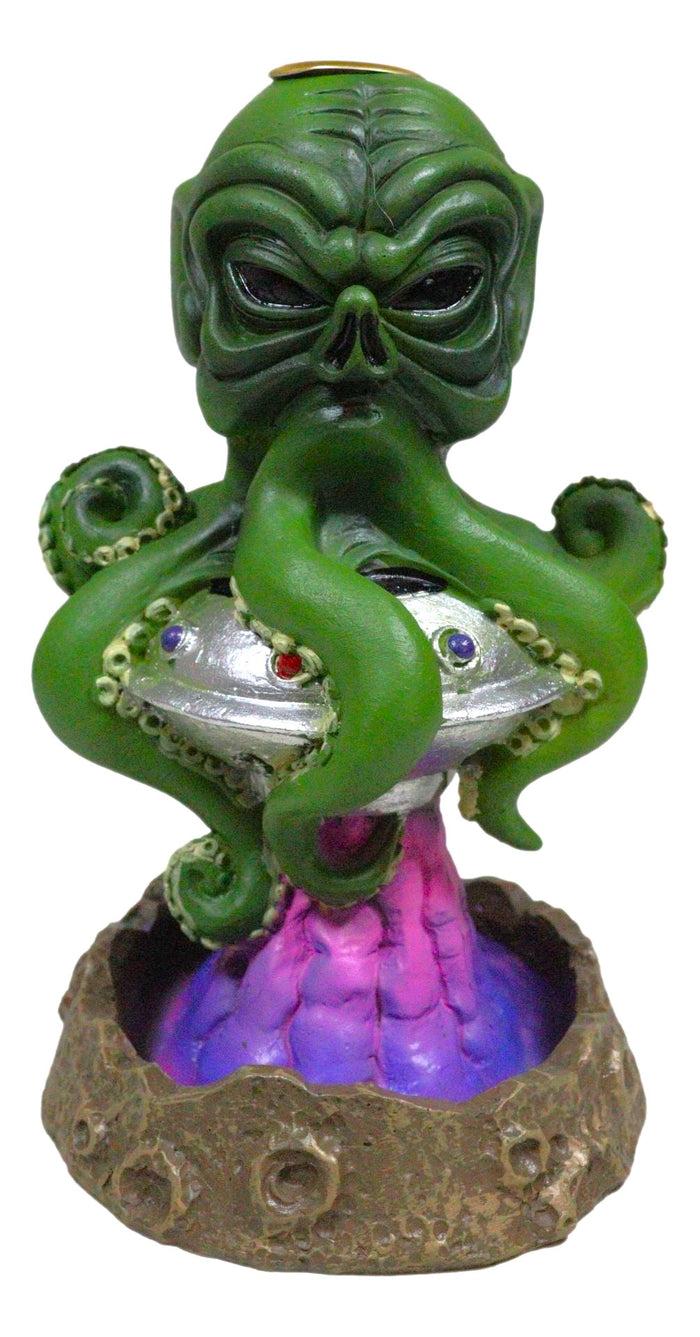 Ebros Gift Cthulhu UFO Alien On Spaceship Saucer Moon Crater Backflow Incense Cone Burner