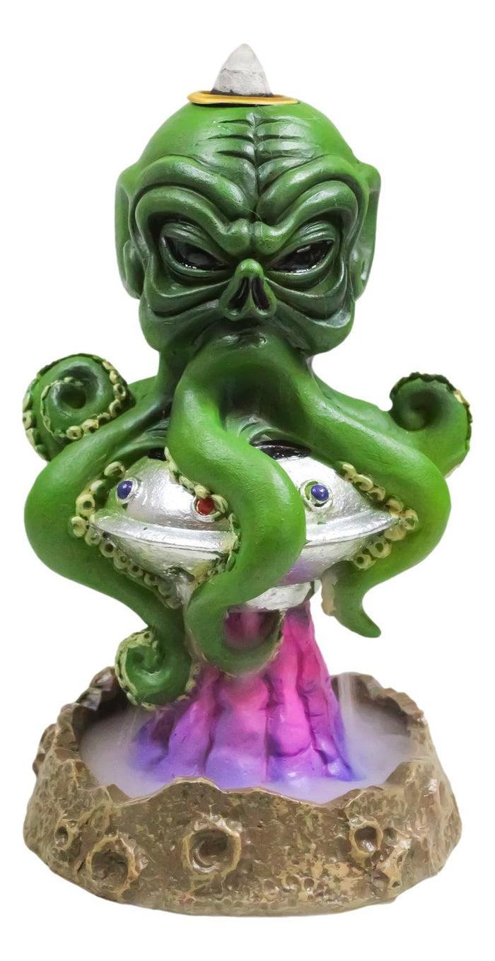 ebros gift Cthulhu UFO Alien On Spaceship Saucer Moon Crater Backflow Incense Cone Burner