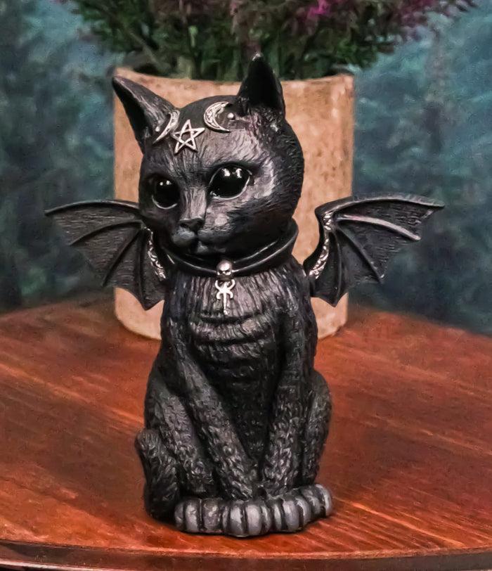 ebros gift Cultic Fiends Gargoyle Cat Baphomet W/ Bat Wings Triple Moon Pentagram Figurine