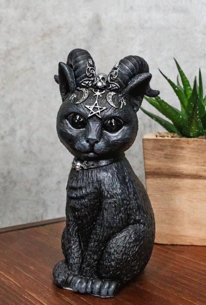 ebros gift Cultic Fiends Gargoyle Cat Baphomet With Horns Triple Moon Pentagram Figurine