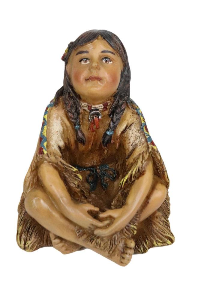 Ebros Gift Cultural Native American Indian Tribal Child Girl Sitting Collectible Figurine