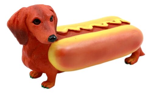 Ebros Gift Cute Doxie Collection Hot Dog Wiener Ketchup And Mustard Dachshund Figurine 6"L