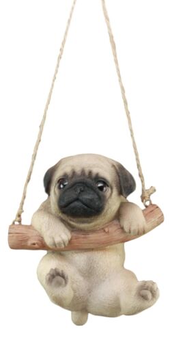 Ebros Gift Cute Lifelike Teacup Pug Puppy Macrame Branch Hanger 5.5"Tall With Jute Strings