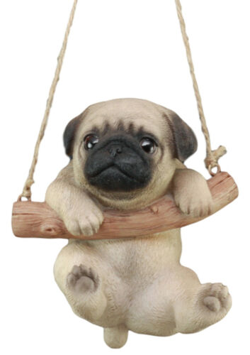 Ebros Gift Cute Lifelike Teacup Pug Puppy Macrame Branch Hanger 5.5"Tall With Jute Strings