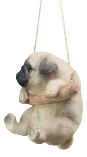 Ebros Gift Cute Lifelike Teacup Pug Puppy Macrame Branch Hanger 5.5"Tall With Jute Strings