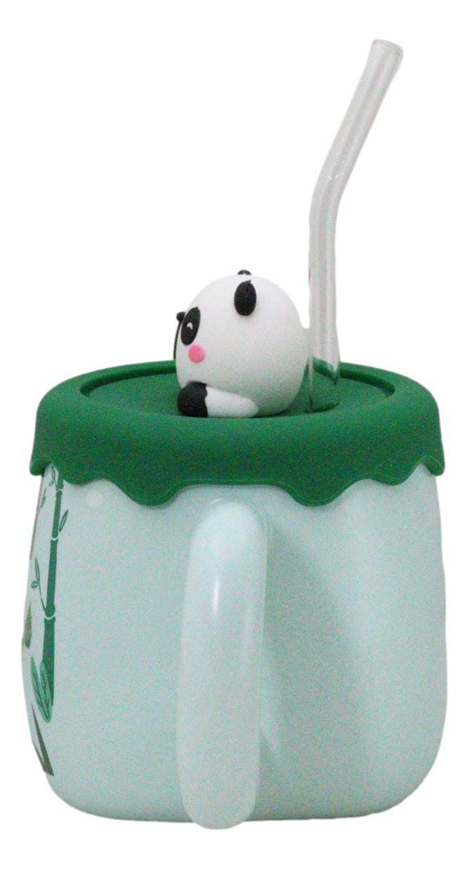 Ebros Gift Cute Panda Bear By Bamboo Forest Green Ceramic Mug With Silicone Lid And Straw