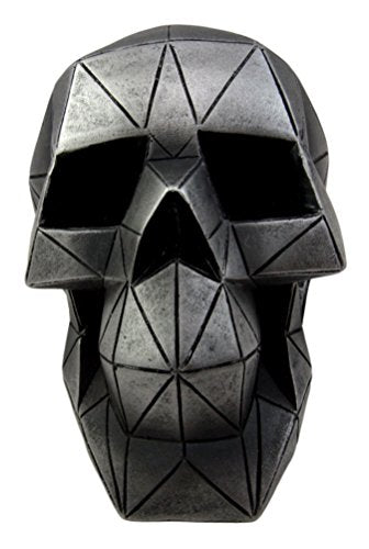 Ebros Gift Cyborg Geometric Vector Matrix Polygon Silver Skull Decorative Figurine 6.75"L