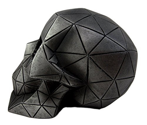 Ebros Gift Cyborg Geometric Vector Matrix Polygon Silver Skull Decorative Figurine 6.75"L