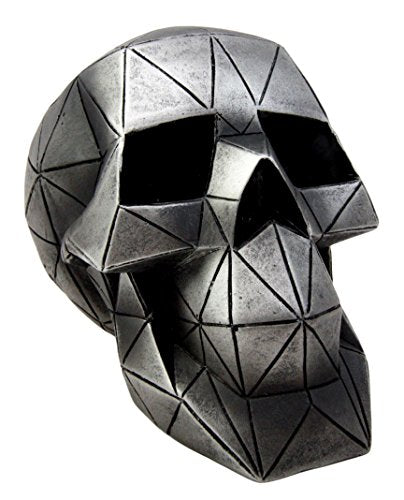 ebros gift Cyborg Geometric Vector Matrix Polygon Silver Skull Decorative Figurine 6.75"L