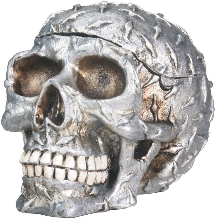 Ebros Gift Cyborg Metallic Diamond Plate Skull Container Jewelry Box Figurine Collectible
