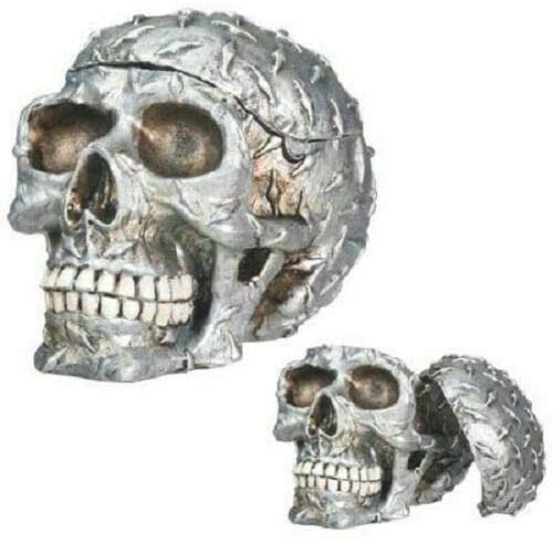 Ebros Gift Cyborg Metallic Diamond Plate Skull Container Jewelry Box Figurine Collectible