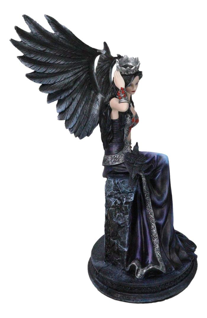Ebros Gift Dark Encounter Gothic Crowned Fairy Queen With Raven Crow On Ledge Figurine