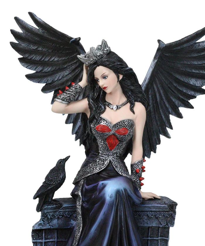 Ebros Gift Dark Encounter Gothic Crowned Fairy Queen With Raven Crow On Ledge Figurine