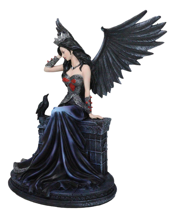 Ebros Gift Dark Encounter Gothic Crowned Fairy Queen With Raven Crow On Ledge Figurine
